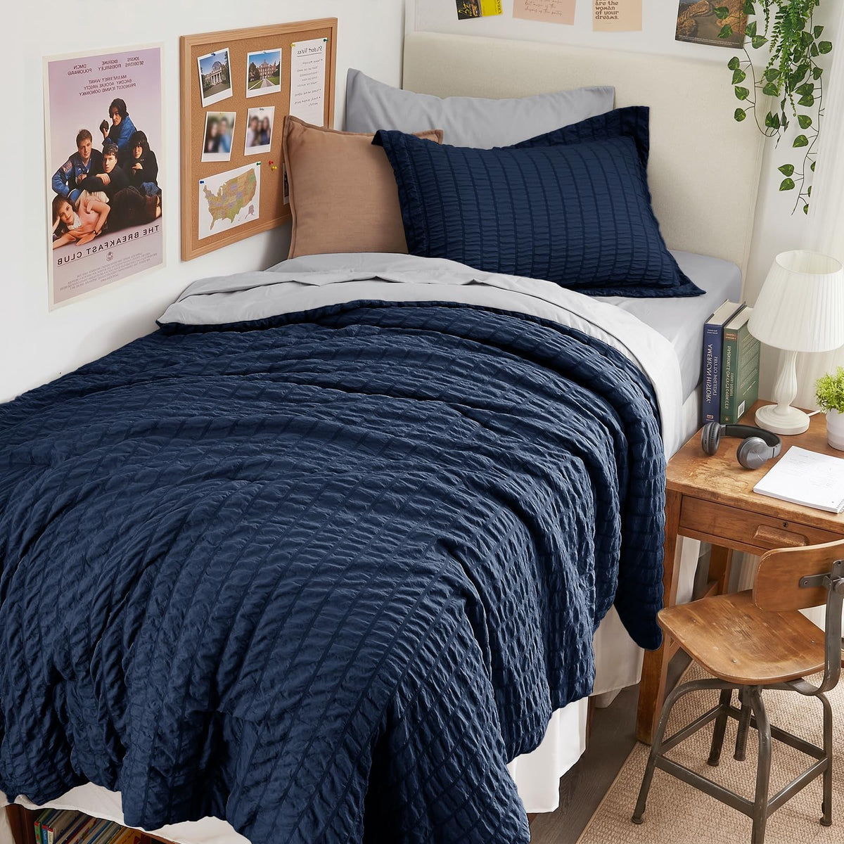 Queen Comforter Set - 7PCS Bed in a Bag, Seersucker Bedding Set, Dark Grey
