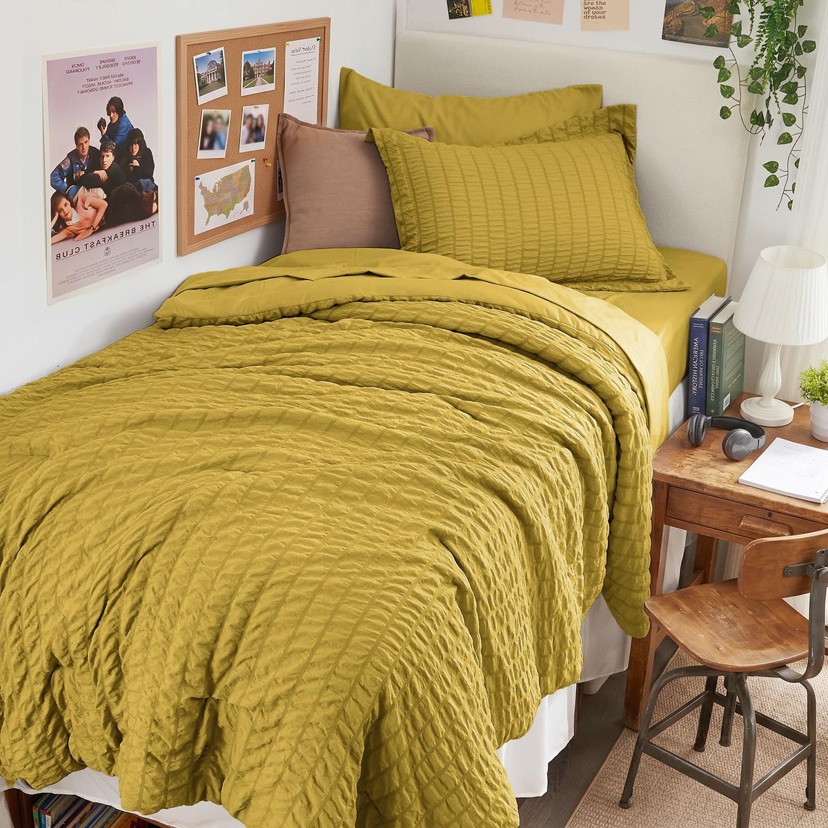 Queen Comforter Set - 7PCS Bed in a Bag, Seersucker Bedding Set, Dark Grey
