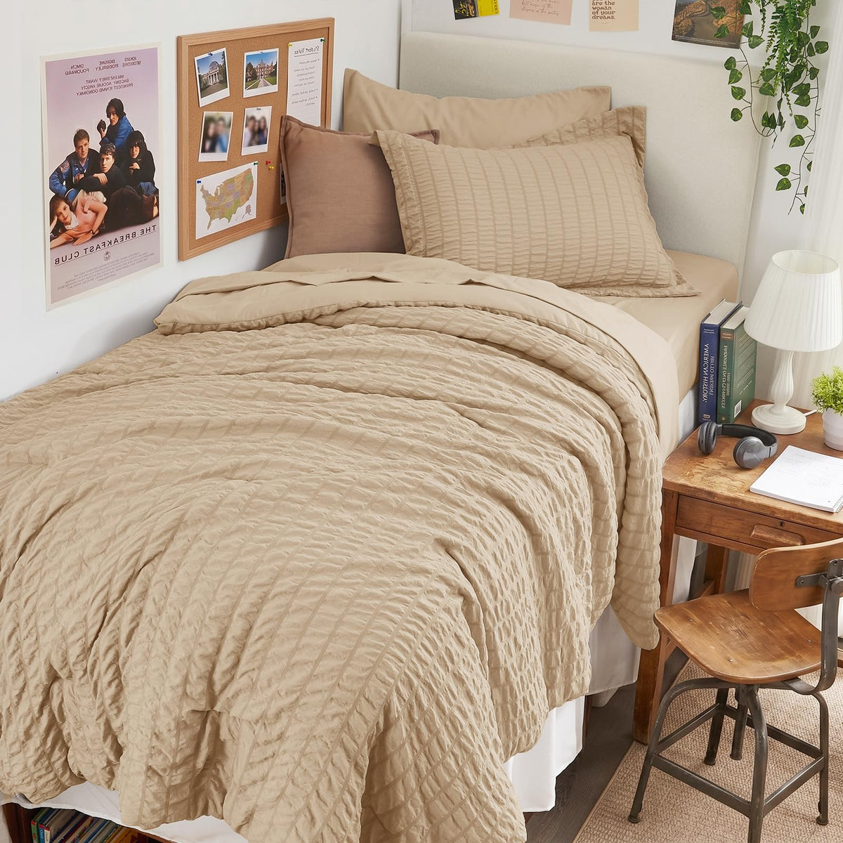 Queen Comforter Set - 7PCS Bed in a Bag, Seersucker Bedding Set, Dark Grey