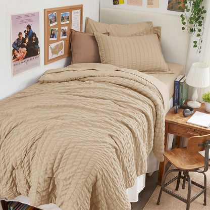 Queen Comforter Set - 7PCS Bed in a Bag, Seersucker Bedding Set, Dark Grey