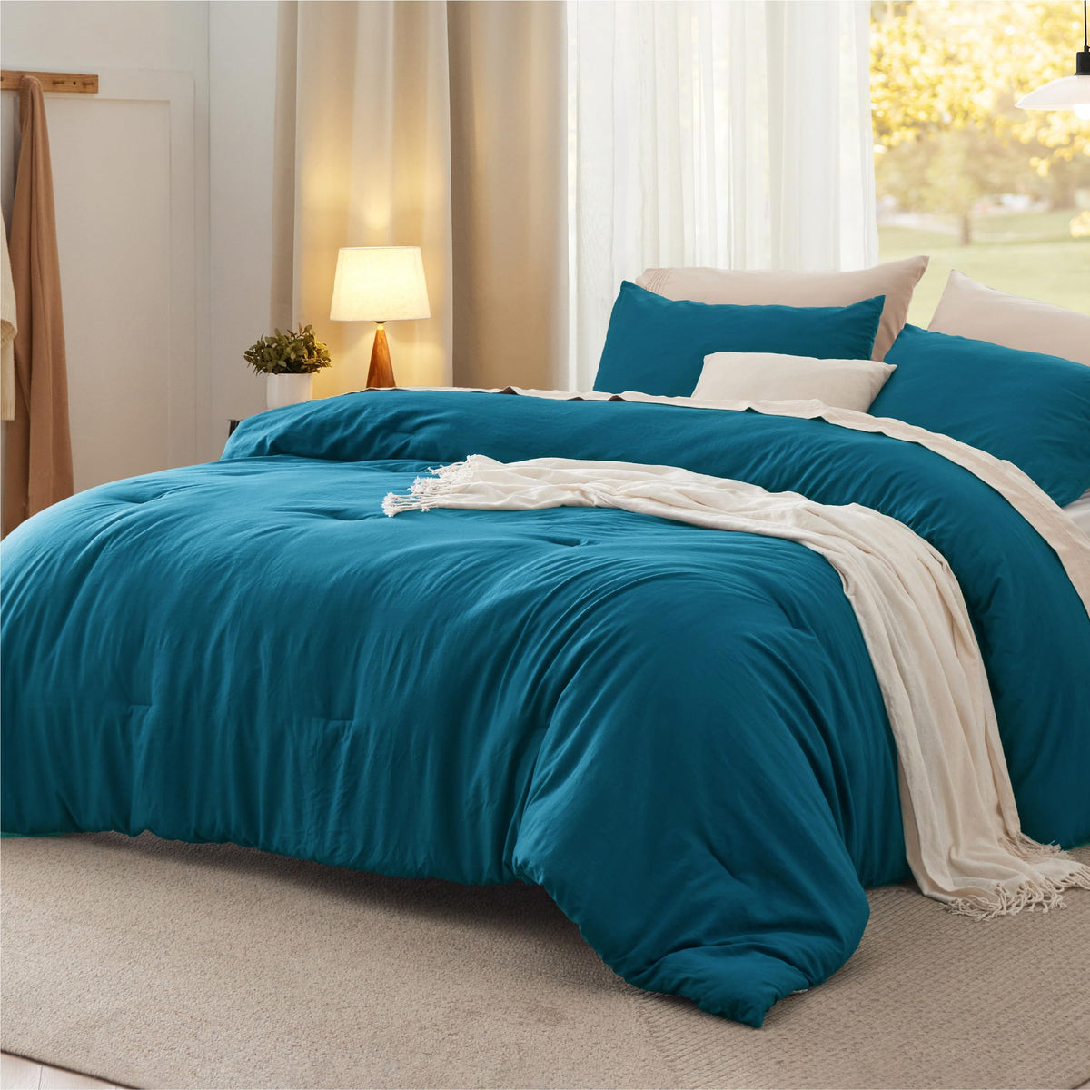 Bedsure King Comforter Set Prewashed Soft Bedding Set 3Pcs White 104"x90"