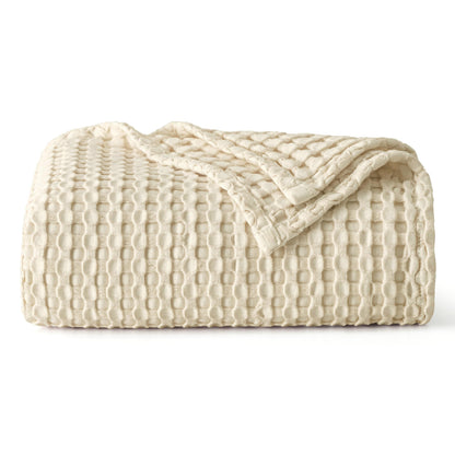 Bedsure Cooling Waffle Blanket for Hot Sleepers, Ivory, Queen, 90"x90"