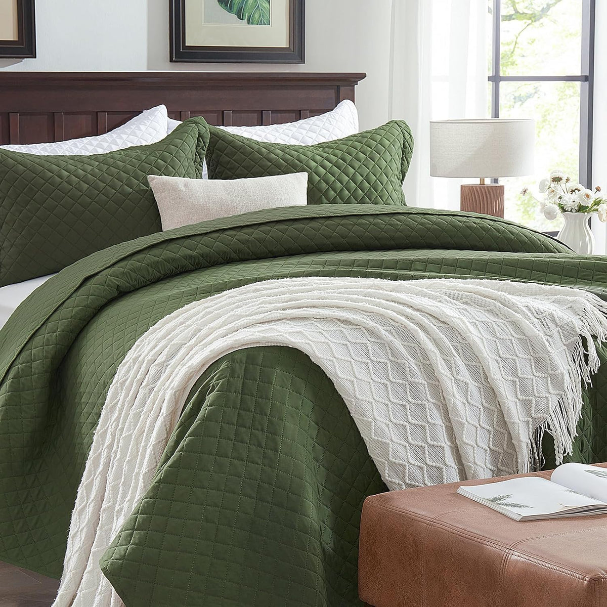 SunStyle Home Queen Quilt Bedding Set, Lightweight Summer Bedspreads,Green