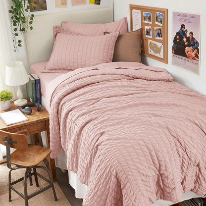 Queen Comforter Set - 7PCS Bed in a Bag, Seersucker Bedding Set, Dark Grey