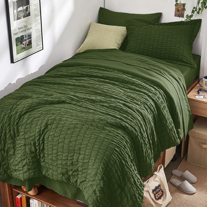 Queen Comforter Set - 7PCS Bed in a Bag, Seersucker Bedding Set, Dark Grey