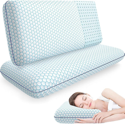 CushyOasis Bed Pillows for Sleeping 2PCS, Memory Foam, Standard Size, Blue