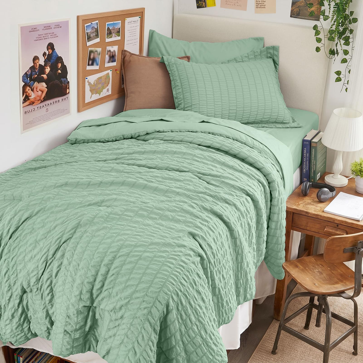 King Comforter Set - 7PCS Bed in a Bag, Seersucker Bedding Set, Dark Grey