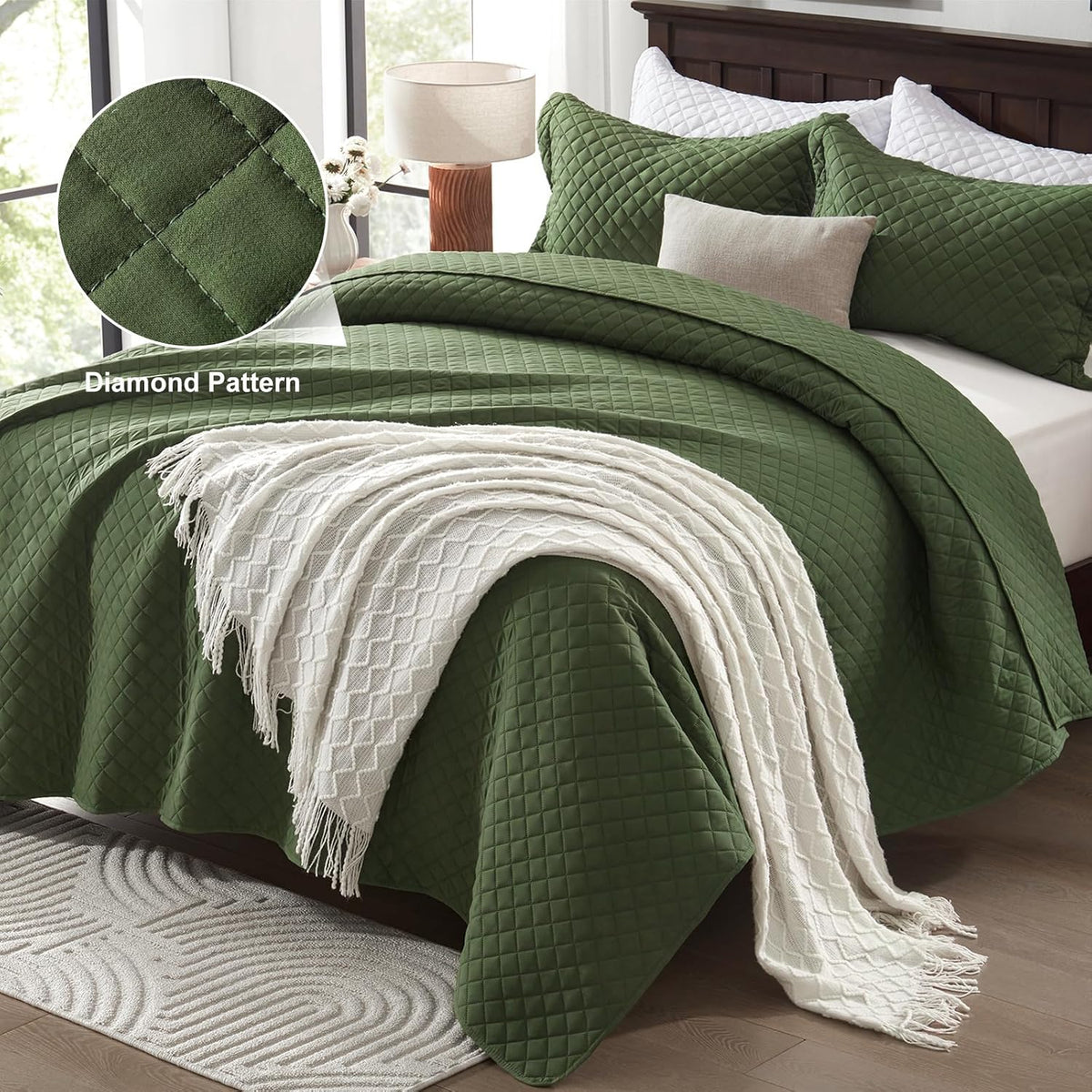 SunStyle Home Queen Quilt Bedding Set, Lightweight Summer Bedspreads,Green
