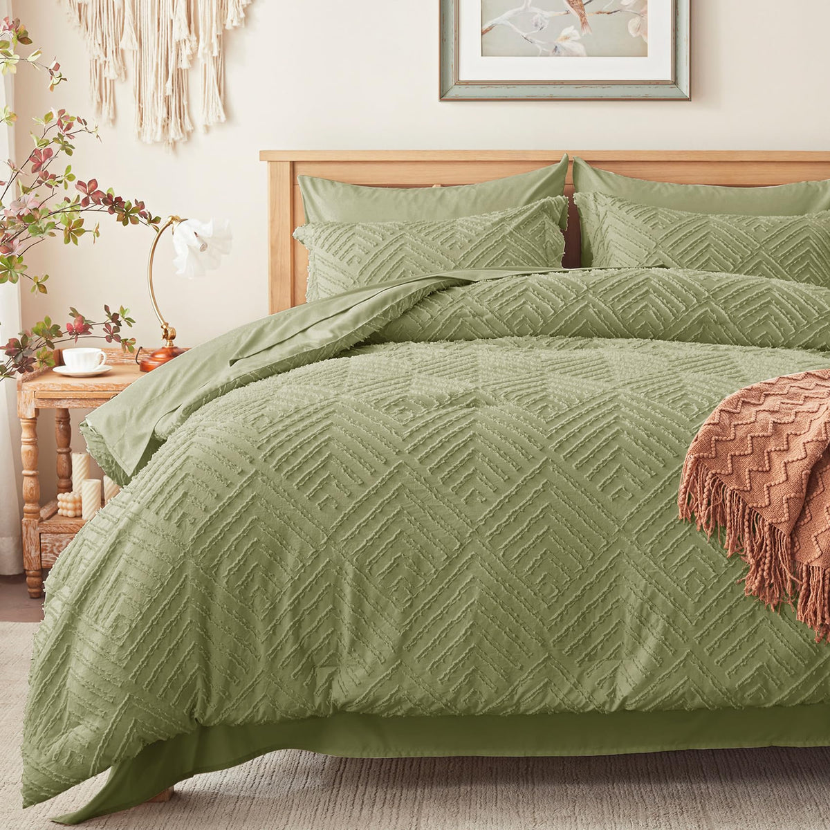 Zzlpp Queen Comforter Set 7 Piece, Beige Bed in a Bag Queen Bedding Sets