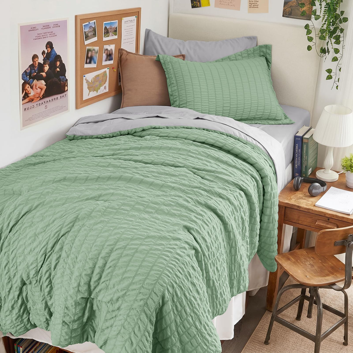Queen Comforter Set - 7PCS Bed in a Bag, Seersucker Bedding Set, Dark Grey