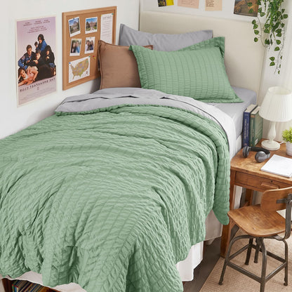 Queen Comforter Set - 7PCS Bed in a Bag, Seersucker Bedding Set, Dark Grey