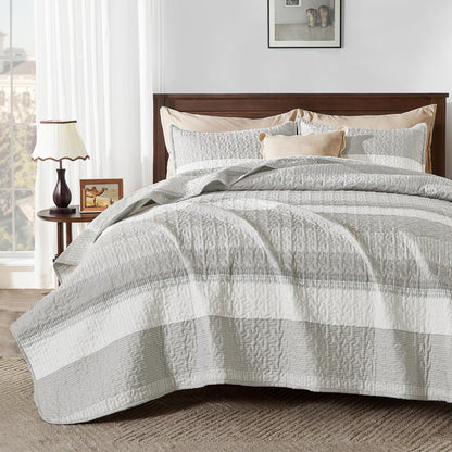 Andency King Size Quilt Set, 3 Pieces Striped Sage Green Bedspreads Set
