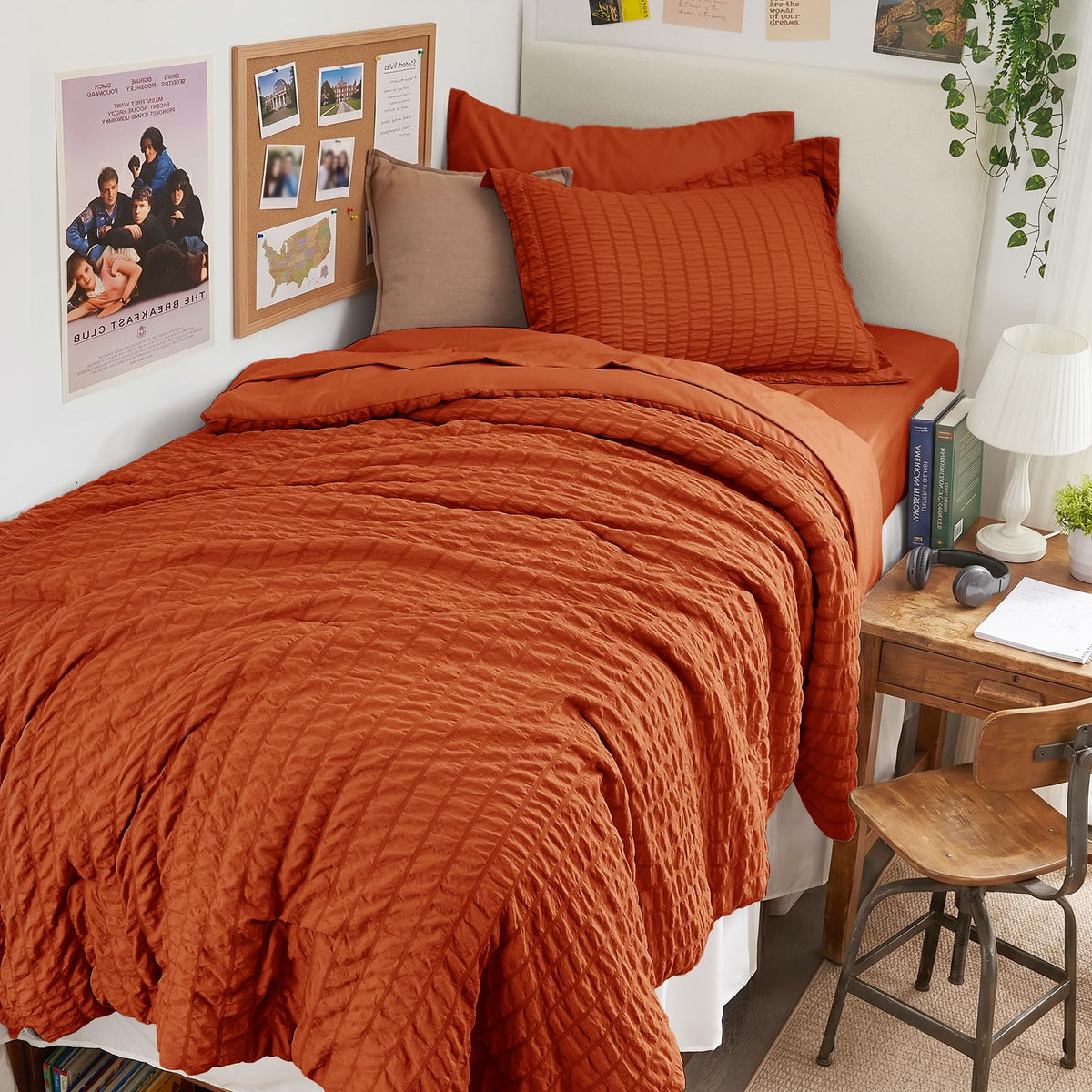 King Comforter Set - 7PCS Bed in a Bag, Seersucker Bedding Set, Dark Grey