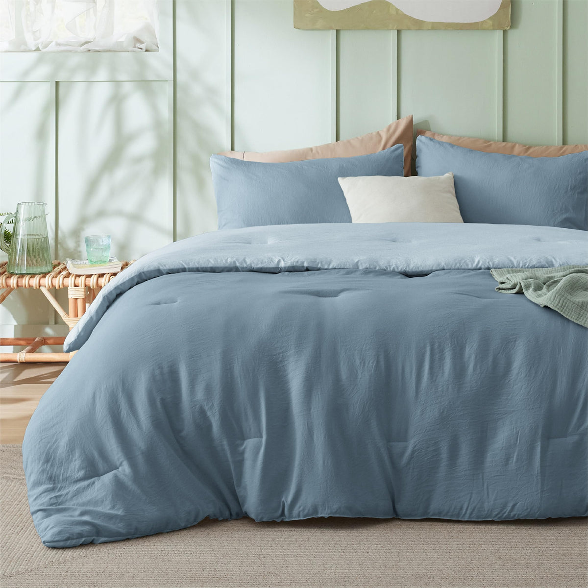 Bedsure King Comforter Set Prewashed Soft Bedding Set 3Pcs Beige 104"x90"