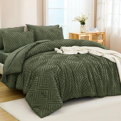 Andency King Size Comforter Set, Dark Emerald Green, 7 Pieces
