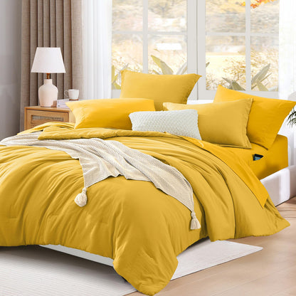 Queen Comforter Set-7 Pieces Soft Prewashed Bed in a Bag Queen Bedding Sets