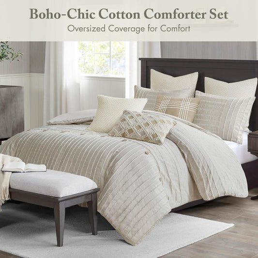 Madison Park Farmhouse King Cotton Comforter Set with Removable Cover, 9pc