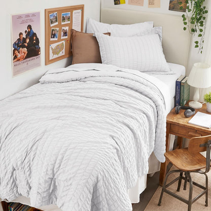 King Comforter Set - 7PCS Bed in a Bag, Seersucker Bedding Set, Dark Grey