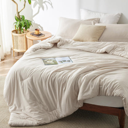Bedsure Queen Size Comforter Sets, Beige Cationic Dyed Bedding Set 3 Pcs