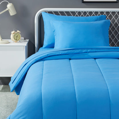 Amazon Basics 5-Piece Soft, Easy-Wash Microfiber Kid's Bed-in-a-Bag Bedding Set with Sheet and Comforter, Twin, Bluish Flowers