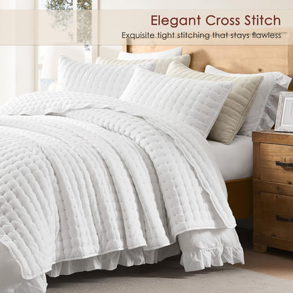 WDCOZY Cloud Soft Quilt Set, Queen Size, White, 3 Pieces 90x90 inches