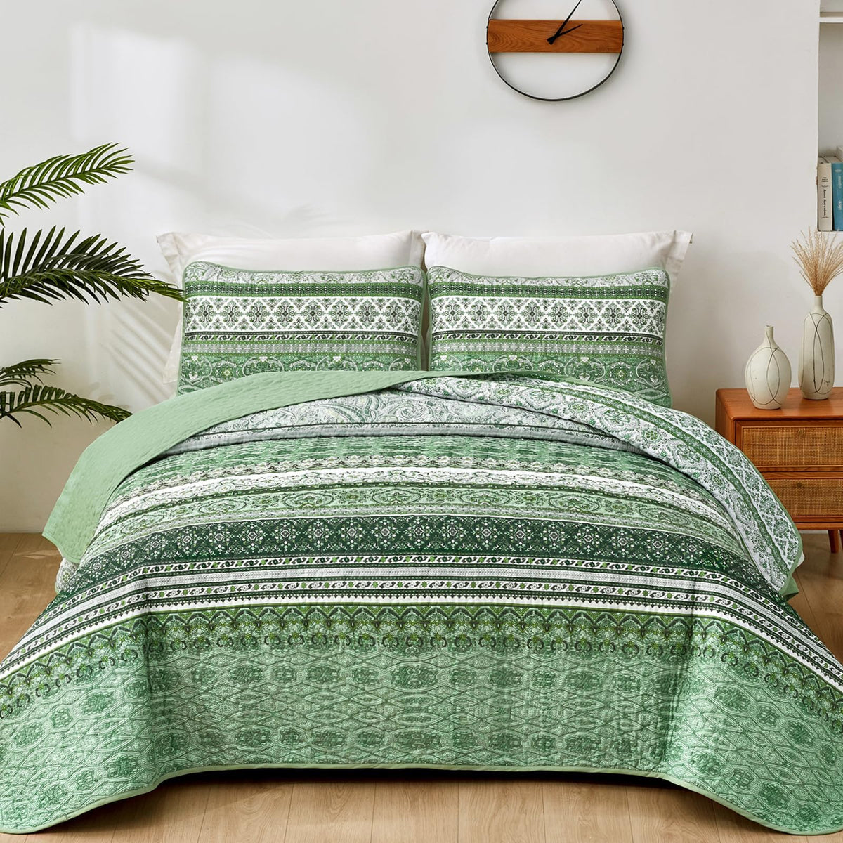 WONGS BEDDING Boho King Quilt Bedding Set, 3 Pieces Soft Bedspread,Blue
