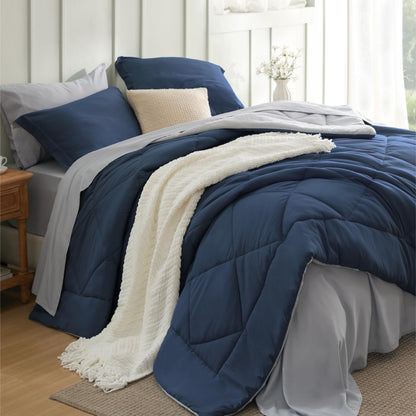 Bedsure Queen Bed in a Bag Reversible Bed Set 7 Pieces Grey/Light Grey