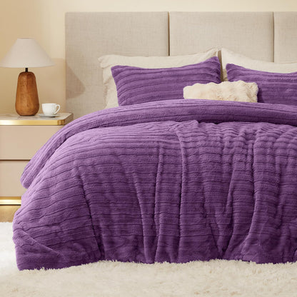 BEDELITE Fleece Queen Comforter Set, Fluffy Bed Set, Cream White