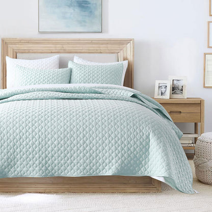HORIMOTE HOME Quilt Queen Size Dusty Blue, Lightweight Quilts for Summer Ultra-Soft Microfiber Modern Style Quilted Clouds Pattern Bedspread Quit Set 3 Pieces(1 Quilt and 2 Pillow Shams)
