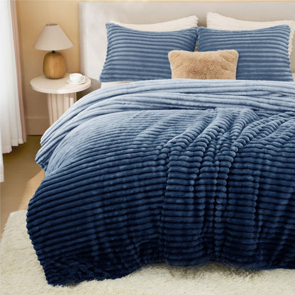 BEDELITE Fleece Queen Comforter Set, Fluffy Bed Set, Cream White