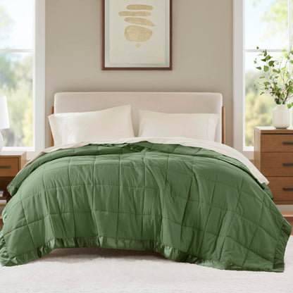 Madison Park Down Alternative Queen Blanket for Bed, Satin Trim, Blue