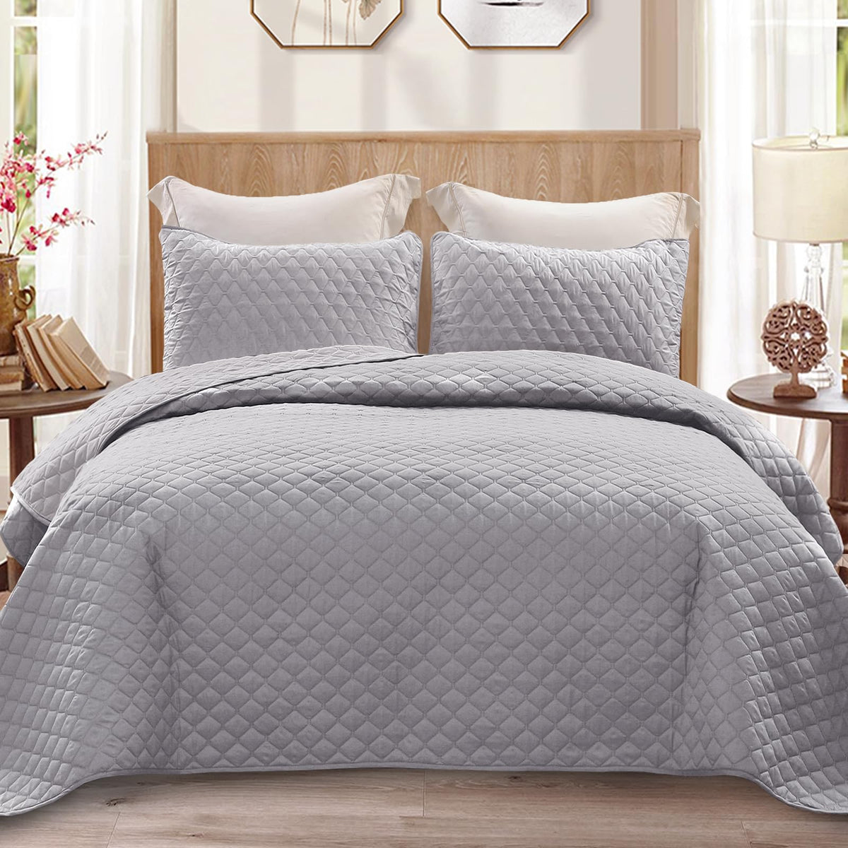 Exclusivo Mezcla Reversible Full Queen Quilt Bedding Set, Grey