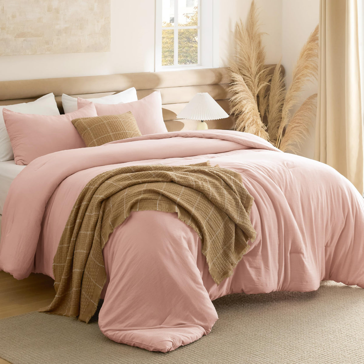 Bedsure King Comforter Set Prewashed Soft Bedding Set 3Pcs Beige 104"x90"