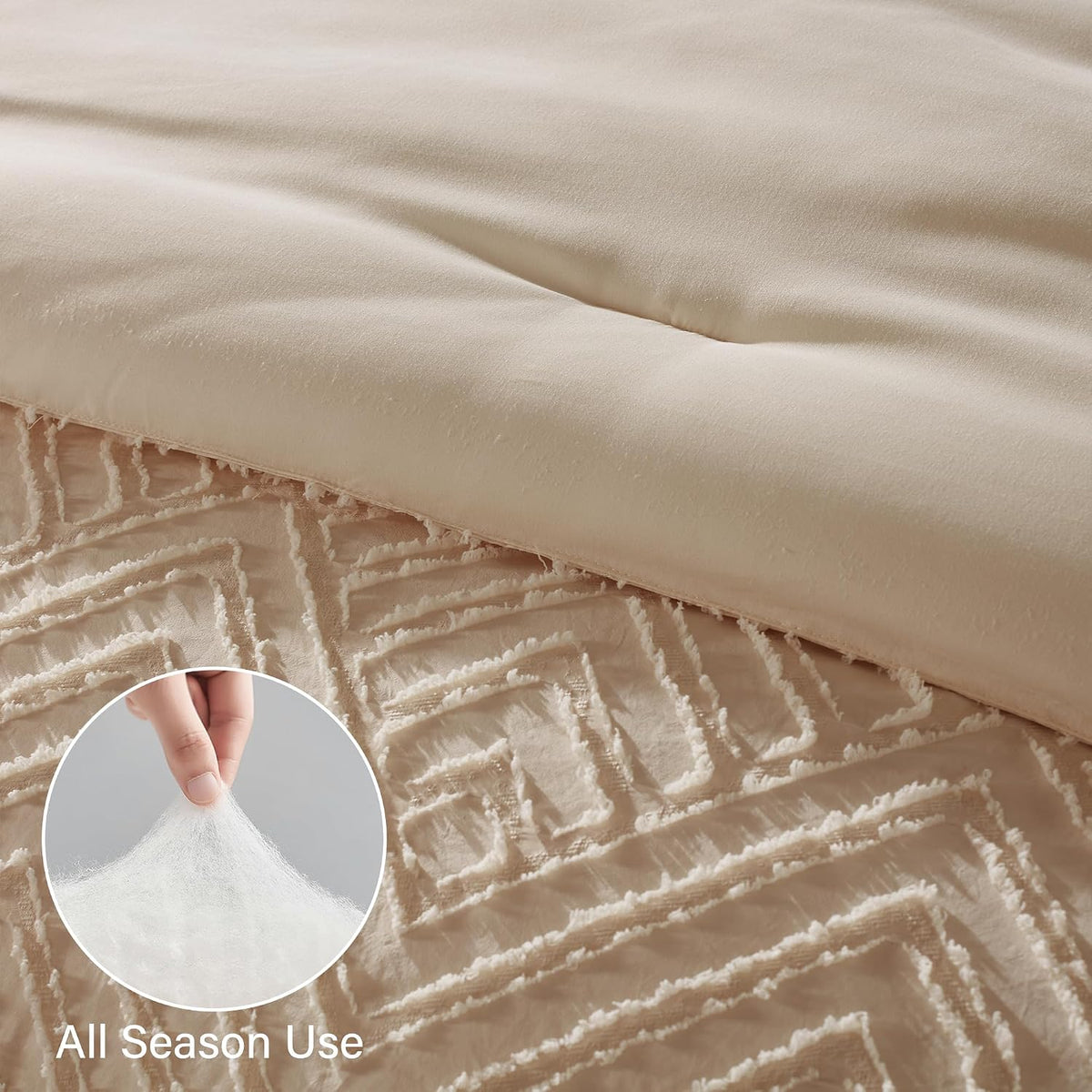 Zzlpp Queen Comforter Set 7 Piece, Beige Bed in a Bag Queen Bedding Sets