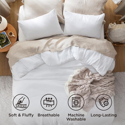 Bedsure King Comforter Set Prewashed Soft Bedding Set 3Pcs White 104"x90"