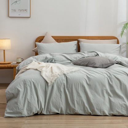 BESTOUCH Cotton Solid Duvet Cover Set Linen Feel Off White Queen
