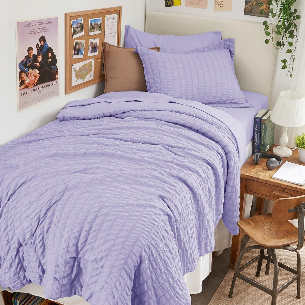 Queen Comforter Set - 7PCS Bed in a Bag, Seersucker Bedding Set, Dark Grey