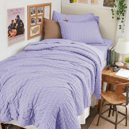 Queen Comforter Set - 7PCS Bed in a Bag, Seersucker Bedding Set, Dark Grey