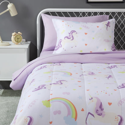 Amazon Basics 5-Piece Soft, Easy-Wash Microfiber Kid's Bed-in-a-Bag Bedding Set with Sheet and Comforter, Twin, Bluish Flowers