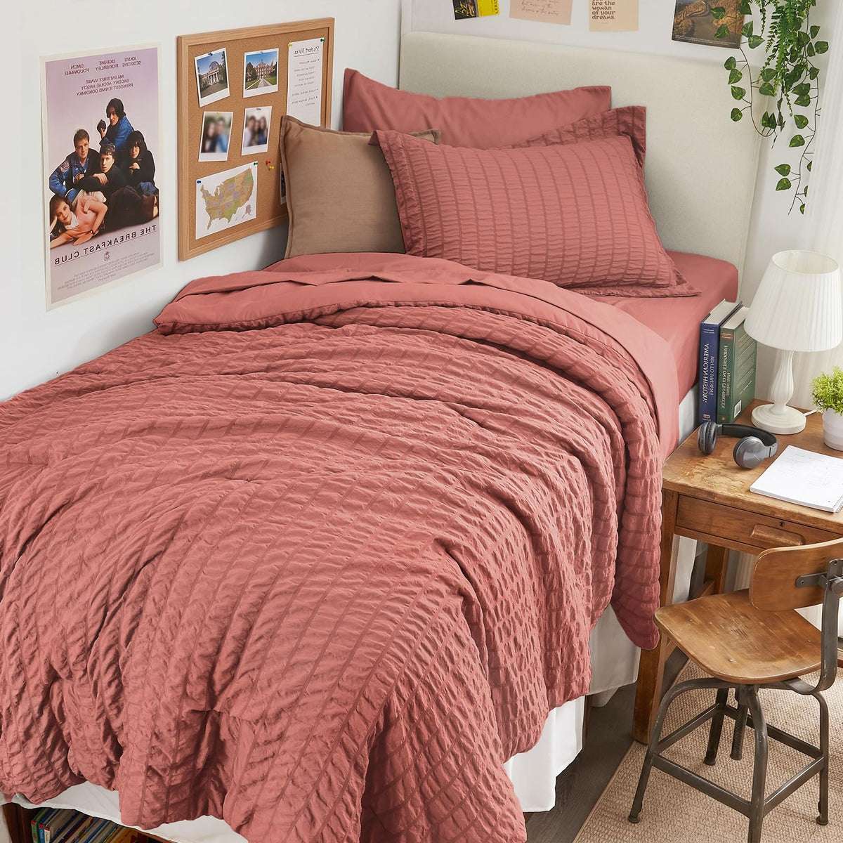 Queen Comforter Set - 7PCS Bed in a Bag, Seersucker Bedding Set, Dark Grey