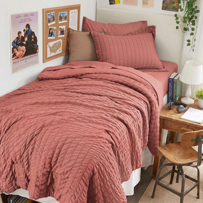 Queen Comforter Set - 7PCS Bed in a Bag, Seersucker Bedding Set, Dark Grey