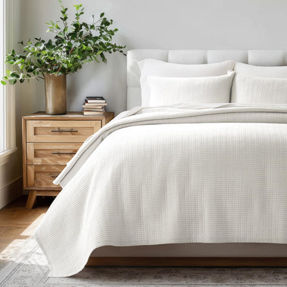 EverGrace 100% Cotton Modern Grid Stitch Quilt Set, King Size, Birch