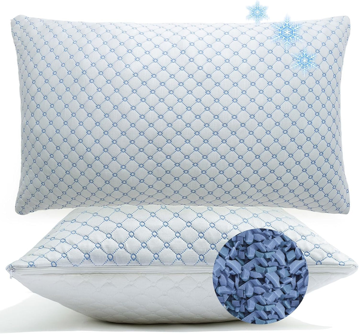 Cooling Memory Foam Pillows Queen Size Set of 2, Neck Support