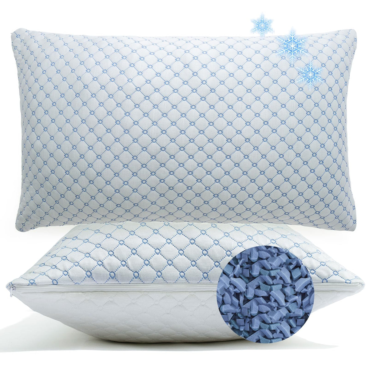 Cooling Memory Foam Pillows Queen Size Set of 2, Neck Support