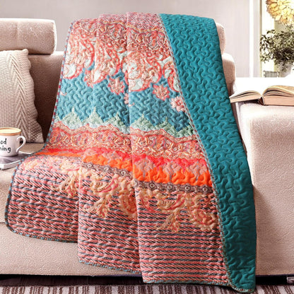 Exclusivo Mezcla Reversible Boho Quilted Throw Blanket, 50"x 60"