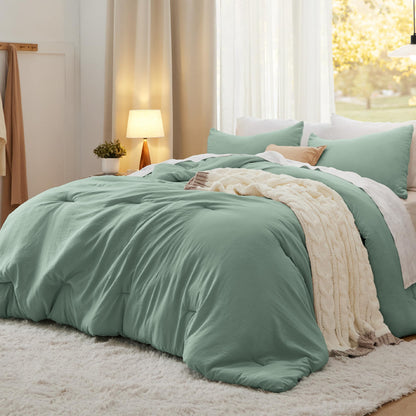 Bedsure King Comforter Set Prewashed Soft Bedding Set 3Pcs Beige 104"x90"