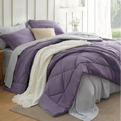 Bedsure Queen Bed in a Bag Reversible Bed Set 7 Pieces Grey/Light Grey