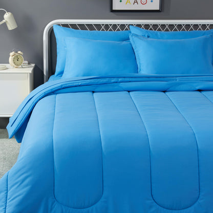 Amazon Basics 5-Piece Soft, Easy-Wash Microfiber Kid's Bed-in-a-Bag Bedding Set with Sheet and Comforter, Twin, Bluish Flowers