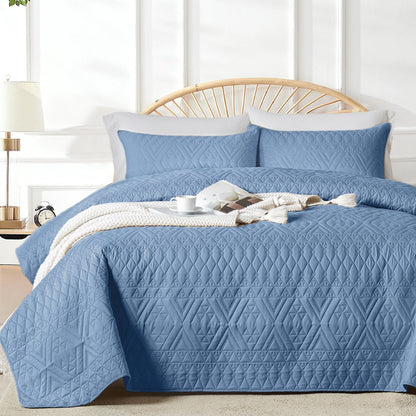 akkialla Full/Queen Size Quilt Bedding Set,Beige Lightweight Microfiber Soft Bedspread,Modern Style Geoetric Pattern Coverlet Set for All Seasons,3 Piece(1 Quilt,2 Pillow Shams)