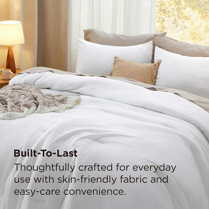 Bedsure King Comforter Set Prewashed Soft Bedding Set 3Pcs White 104"x90"